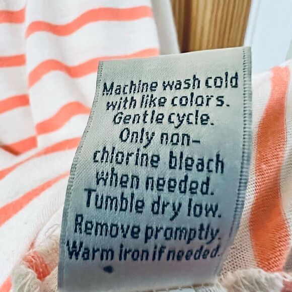 LC Lauren Conrad orange white 3/4 sleeve bow back striped sheer top shirt S - Picture 4 of 7